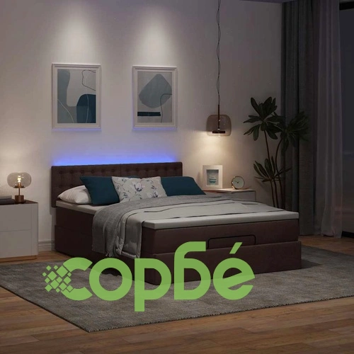 Османска легло с матрак и LED, тъмнокафяво, 140x190 см, плат ➤ топ цена ➤ sorbe.bg