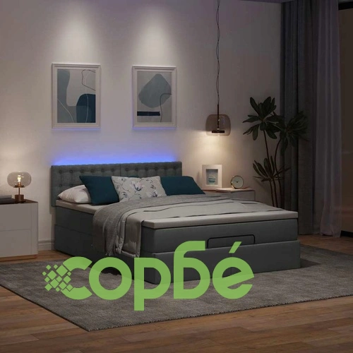 Османска легло с матрак и LED, тъмносиво, 140x200 см, плат ➤ топ цена ➤ sorbe.bg