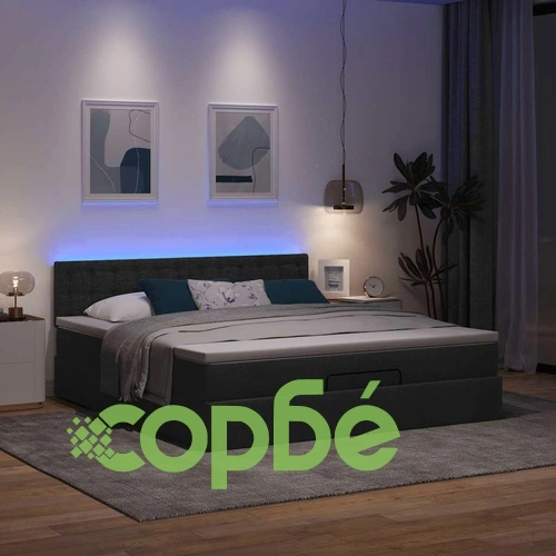 Османска легло с матрак и LED, черно, 160x200 см, плат ➤ топ цена ➤ sorbe.bg