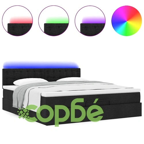 Османска легло с матрак и LED, черно, 180x200 см, плат ➤ топ цена ➤ sorbe.bg