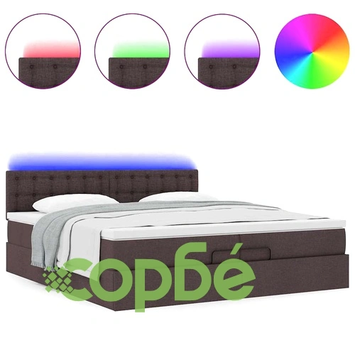 Османска легло с матрак и LED, тъмнокафяво, 200x200 см, плат ➤ топ цена ➤ sorbe.bg