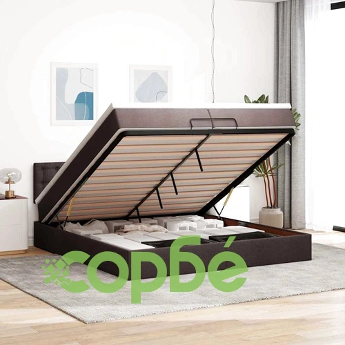 Османска легло с матрак и LED, тъмнокафяво, 200x200 см, плат ➤ топ цена ➤ sorbe.bg