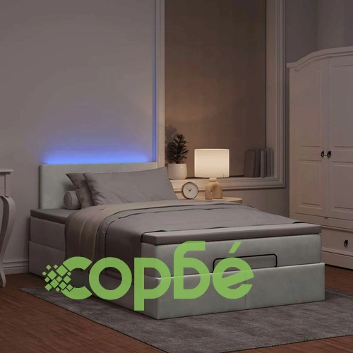 Османска легло с матрак и LED, светлосиво, 120x190 см, кадифе ➤ топ цена ➤ sorbe.bg