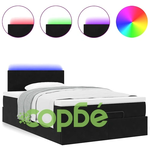 Османска легло с матрак и LED, черно, 120x190 см, кадифе ➤ топ цена ➤ sorbe.bg
