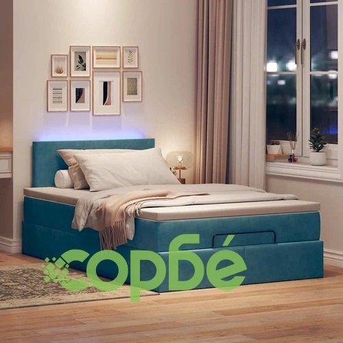 Османска легло с матрак и LED, тъмносиньо, 120x190 см, кадифе ➤ топ цена ➤ sorbe.bg