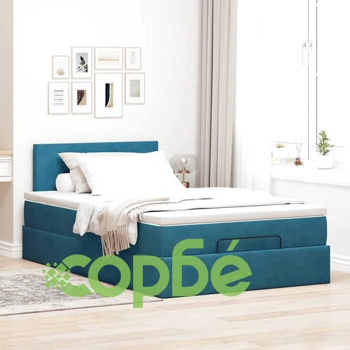Османска легло с матрак и LED, тъмносиньо, 120x190 см, кадифе ➤ топ цена ➤ sorbe.bg