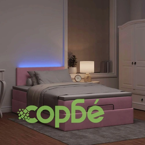 Османска легло с матрак и LED, розово, 120x190 см, кадифе ➤ топ цена ➤ sorbe.bg