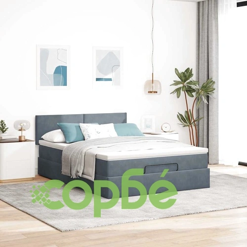 Османска легло с матрак и LED, тъмносиво, 140x200 см, кадифе ➤ топ цена ➤ sorbe.bg