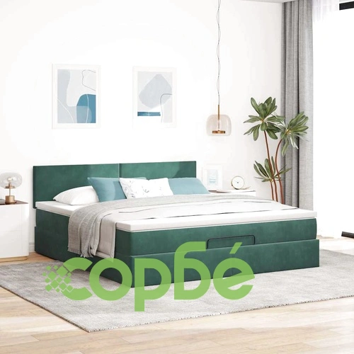 Османска легло с матрак и LED, тъмнозелено, 160x200 см, кадифе ➤ топ цена ➤ sorbe.bg