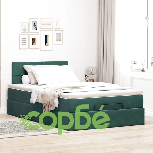 Османска легло с матрак и LED, тъмнозелено, 120x190 см, кадифе ➤ топ цена ➤ sorbe.bg
