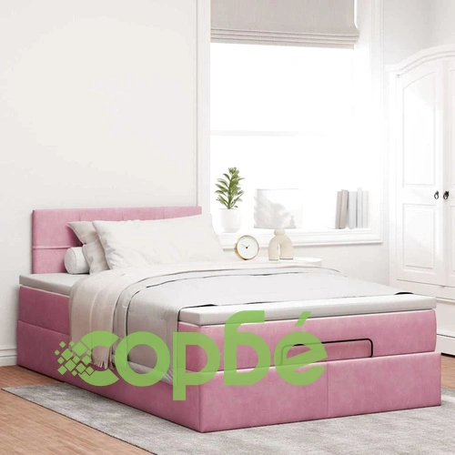 Османска легло с матрак и LED, розово, 120x200 см, кадифе ➤ топ цена ➤ sorbe.bg