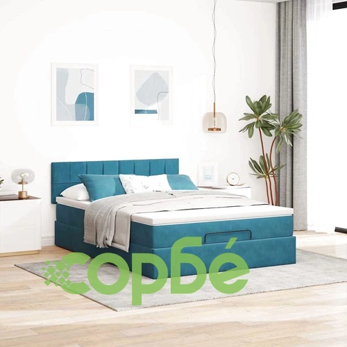 Османска легло с матрак и LED, тъмносиньо, 140x190 см, кадифе ➤ топ цена ➤ sorbe.bg