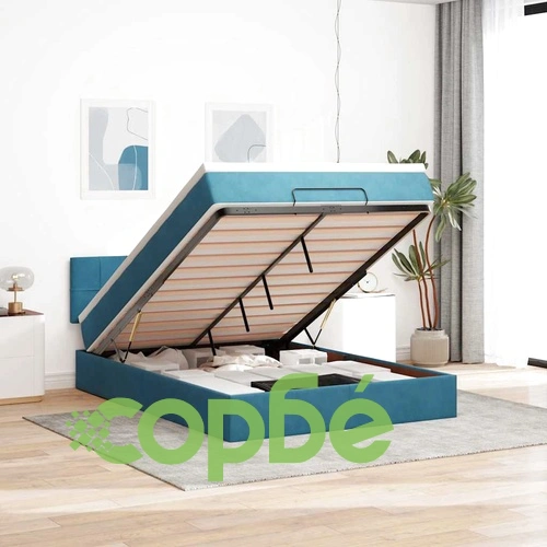 Османска легло с матрак и LED, тъмносиньо, 140x190 см, кадифе ➤ топ цена ➤ sorbe.bg
