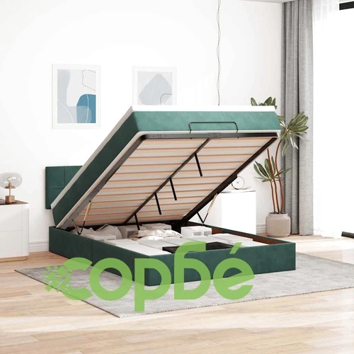 Османска легло с матрак и LED, тъмнозелено, 140x200 см, кадифе ➤ топ цена ➤ sorbe.bg