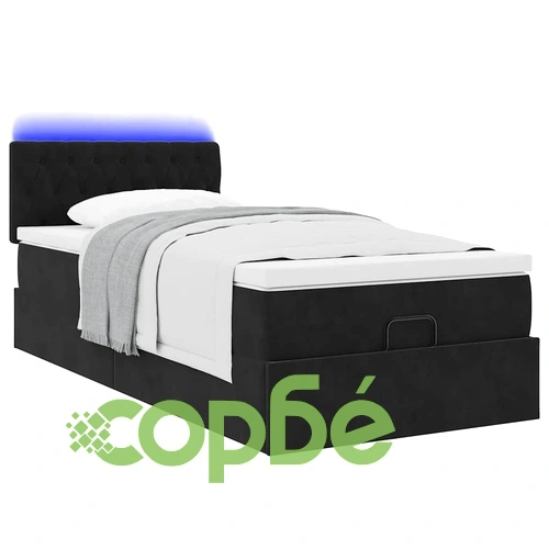 Османска легло с матрак и LED, черно, 80x200 см, кадифе ➤ топ цена ➤ sorbe.bg