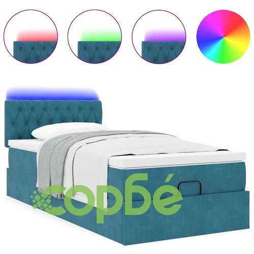 Османска легло с матрак и LED, тъмносиньо, 90x190 см, кадифе ➤ топ цена ➤ sorbe.bg