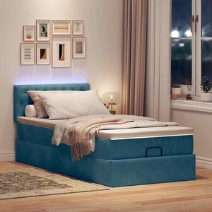 Османска легло с матрак и LED, тъмносиньо, 90x190 см, кадифе
