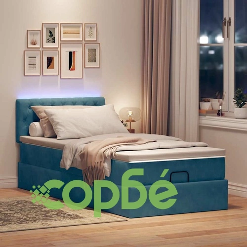 Османска легло с матрак и LED, тъмносиньо, 90x190 см, кадифе ➤ топ цена ➤ sorbe.bg