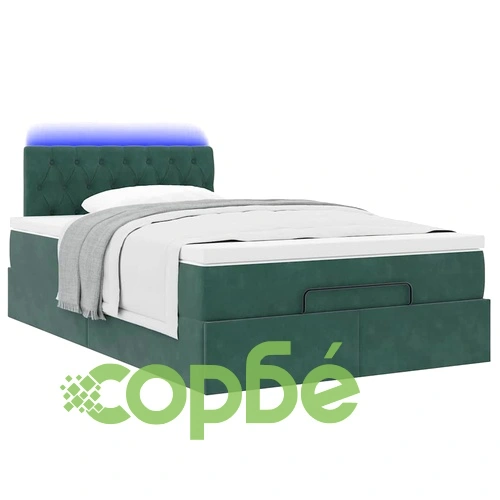 Османска легло с матрак и LED, тъмнозелено, 120x190 см, кадифе ➤ топ цена ➤ sorbe.bg