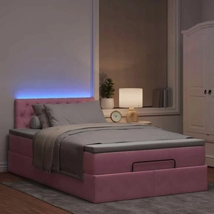 Османска легло с матрак и LED, розово, 120x190 см, кадифе