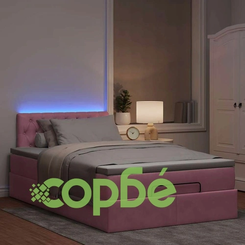 Османска легло с матрак и LED, розово, 120x190 см, кадифе ➤ топ цена ➤ sorbe.bg