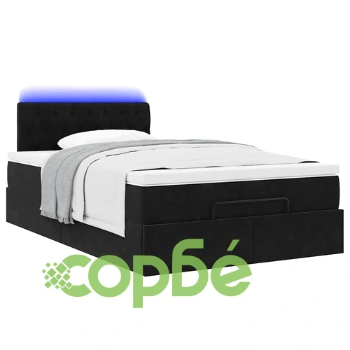Османска легло с матрак и LED, черно, 120x200 см, кадифе ➤ топ цена ➤ sorbe.bg