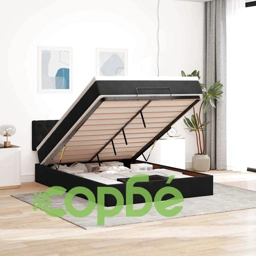 Османска легло с матрак и LED, черно, 140x190 см, кадифе ➤ топ цена ➤ sorbe.bg