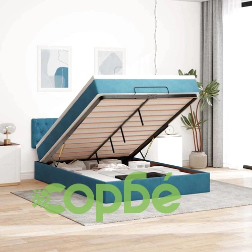 Османска легло с матрак и LED, тъмносиньо, 140x190 см, кадифе ➤ топ цена ➤ sorbe.bg
