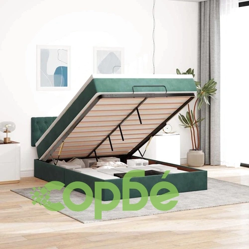 Османска легло с матрак и LED, тъмнозелено, 140x200 см, кадифе ➤ топ цена ➤ sorbe.bg
