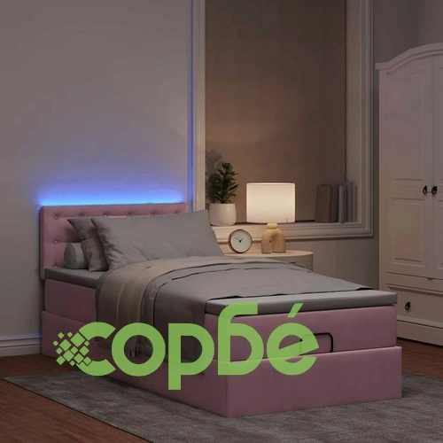 Османска легло с матрак и LED, розово, 80x200 см, кадифе ➤ топ цена ➤ sorbe.bg