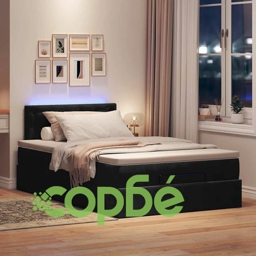 Османска легло с матрак и LED, черно, 120x190 см, кадифе ➤ топ цена ➤ sorbe.bg