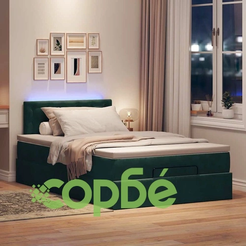 Османска легло с матрак и LED, тъмнозелено, 120x190 см, кадифе ➤ топ цена ➤ sorbe.bg
