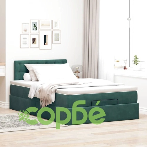Османска легло с матрак и LED, тъмнозелено, 120x190 см, кадифе ➤ топ цена ➤ sorbe.bg
