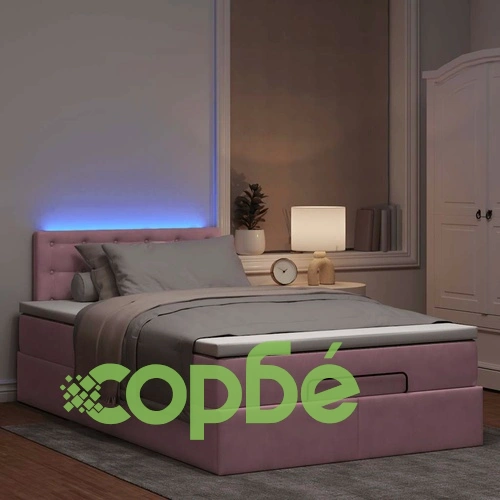 Османска легло с матрак и LED, розово, 120x190 см, кадифе ➤ топ цена ➤ sorbe.bg