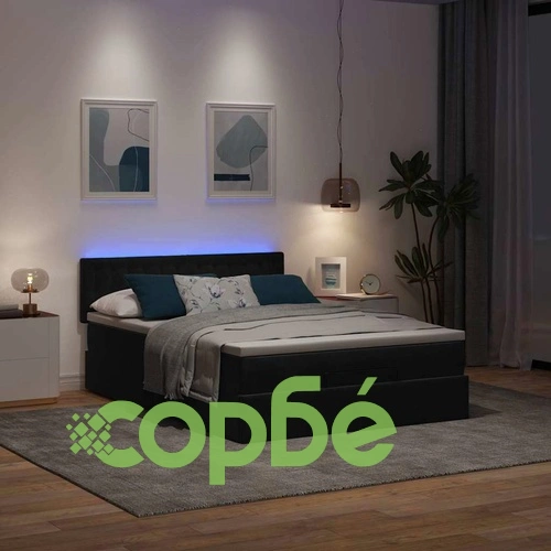 Османска легло с матрак и LED, черно, 140x190 см, кадифе ➤ топ цена ➤ sorbe.bg