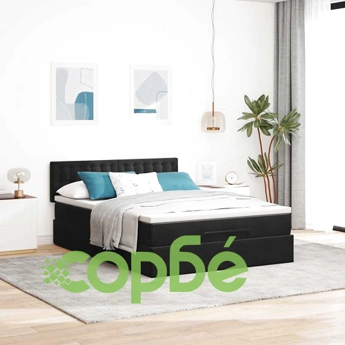 Османска легло с матрак и LED, черно, 140x190 см, кадифе ➤ топ цена ➤ sorbe.bg