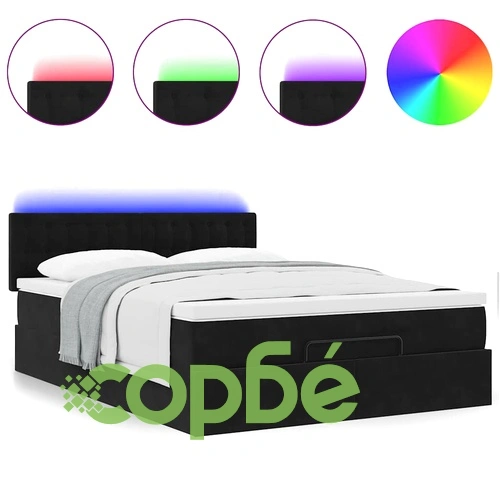 Османска легло с матрак и LED, черно, 140x190 см, кадифе ➤ топ цена ➤ sorbe.bg