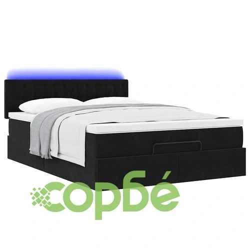 Османска легло с матрак и LED, черно, 140x190 см, кадифе ➤ топ цена ➤ sorbe.bg