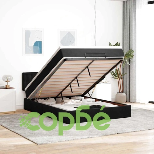 Османска легло с матрак и LED, черно, 140x190 см, кадифе ➤ топ цена ➤ sorbe.bg