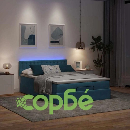 Османска легло с матрак и LED, тъмносиньо, 140x190 см, кадифе ➤ топ цена ➤ sorbe.bg