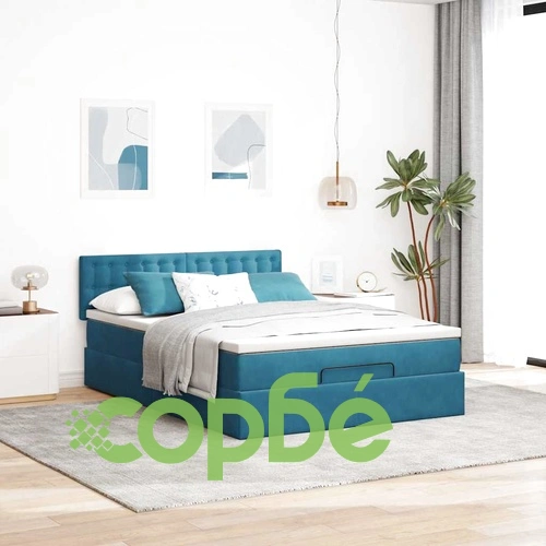 Османска легло с матрак и LED, тъмносиньо, 140x190 см, кадифе ➤ топ цена ➤ sorbe.bg