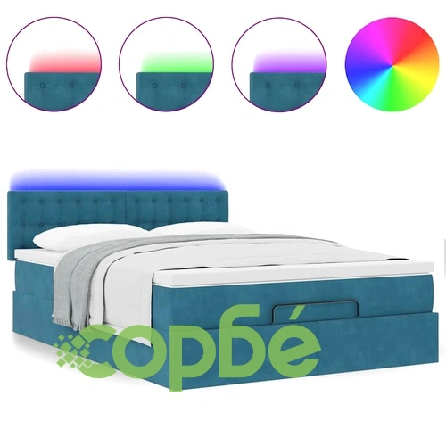 Османска легло с матрак и LED, тъмносиньо, 140x190 см, кадифе ➤ топ цена ➤ sorbe.bg