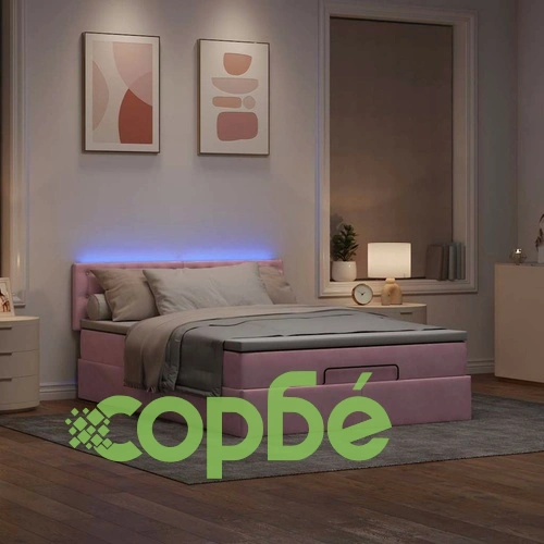 Османска легло с матрак и LED, розово, 140x190 см, кадифе ➤ топ цена ➤ sorbe.bg