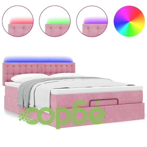 Османска легло с матрак и LED, розово, 140x190 см, кадифе ➤ топ цена ➤ sorbe.bg