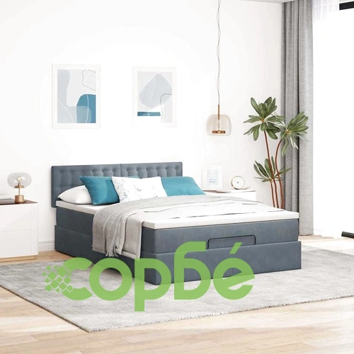 Османска легло с матрак и LED, тъмносиво, 140x200 см, кадифе ➤ топ цена ➤ sorbe.bg