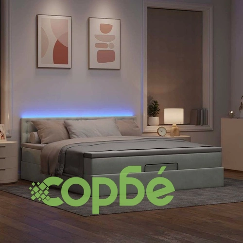Османска легло с матрак и LED, светлосиво, 160x200 см, кадифе ➤ топ цена ➤ sorbe.bg