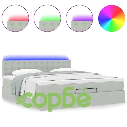 Османска легло с матрак и LED, светлосиво, 160x200 см, кадифе ➤ топ цена ➤ sorbe.bg