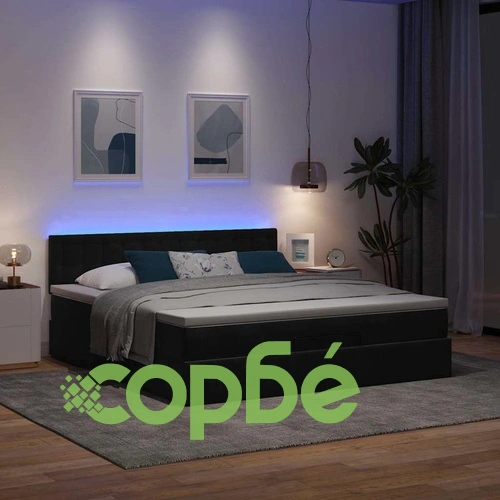 Османска легло с матрак и LED, черно, 180x200 см, кадифе ➤ топ цена ➤ sorbe.bg