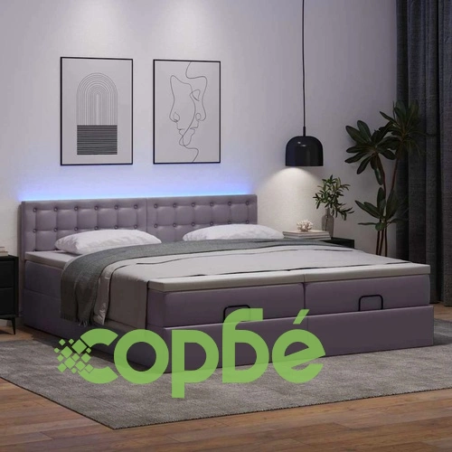 Османска легло с матраци&LED, сиво, 160x200 см, изкуствена кожа ➤ топ цена ➤ sorbe.bg