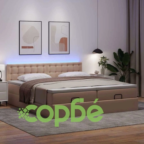 Османска легло с матраци&LED капучино 180x200см изкуствена кожа ➤ топ цена ➤ sorbe.bg